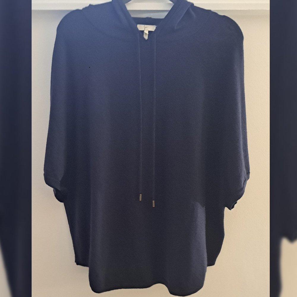 JOIE Navy Blue Wool Hooded Poncho Batwing Sweater